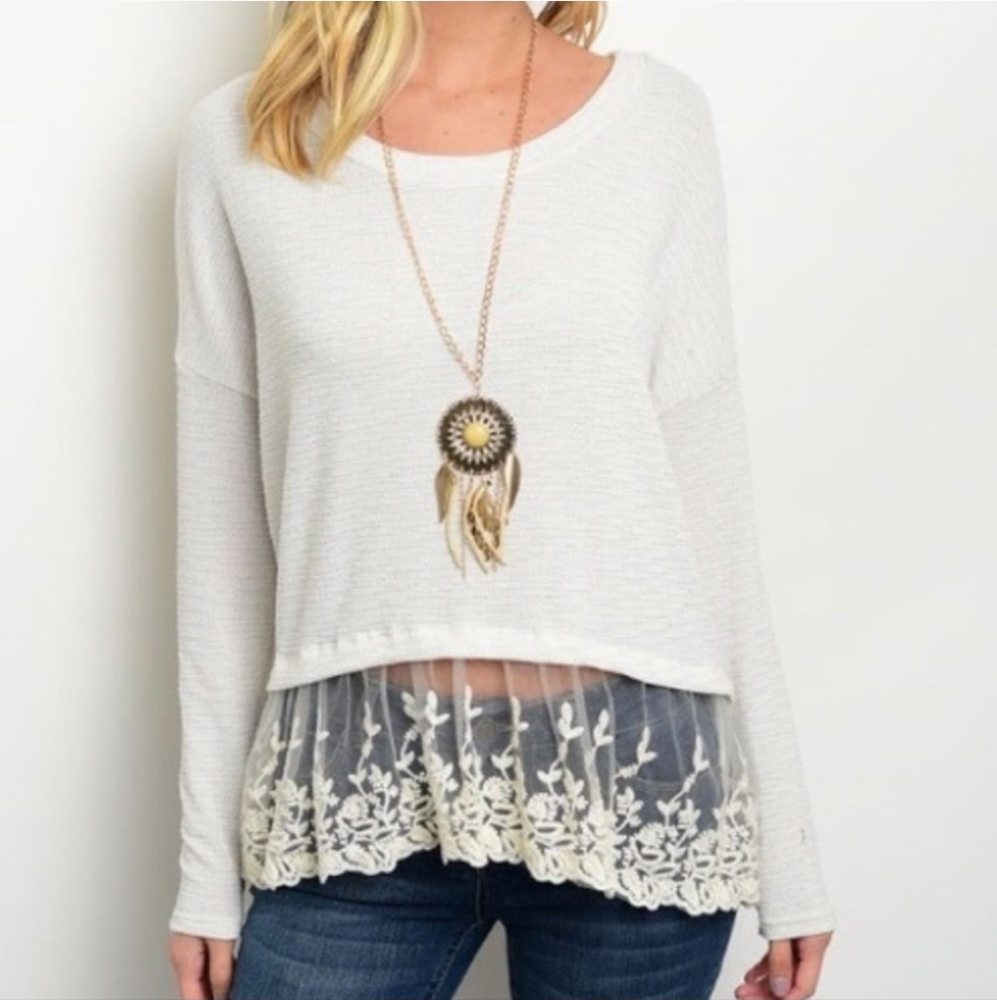 Sweater top with lace hem